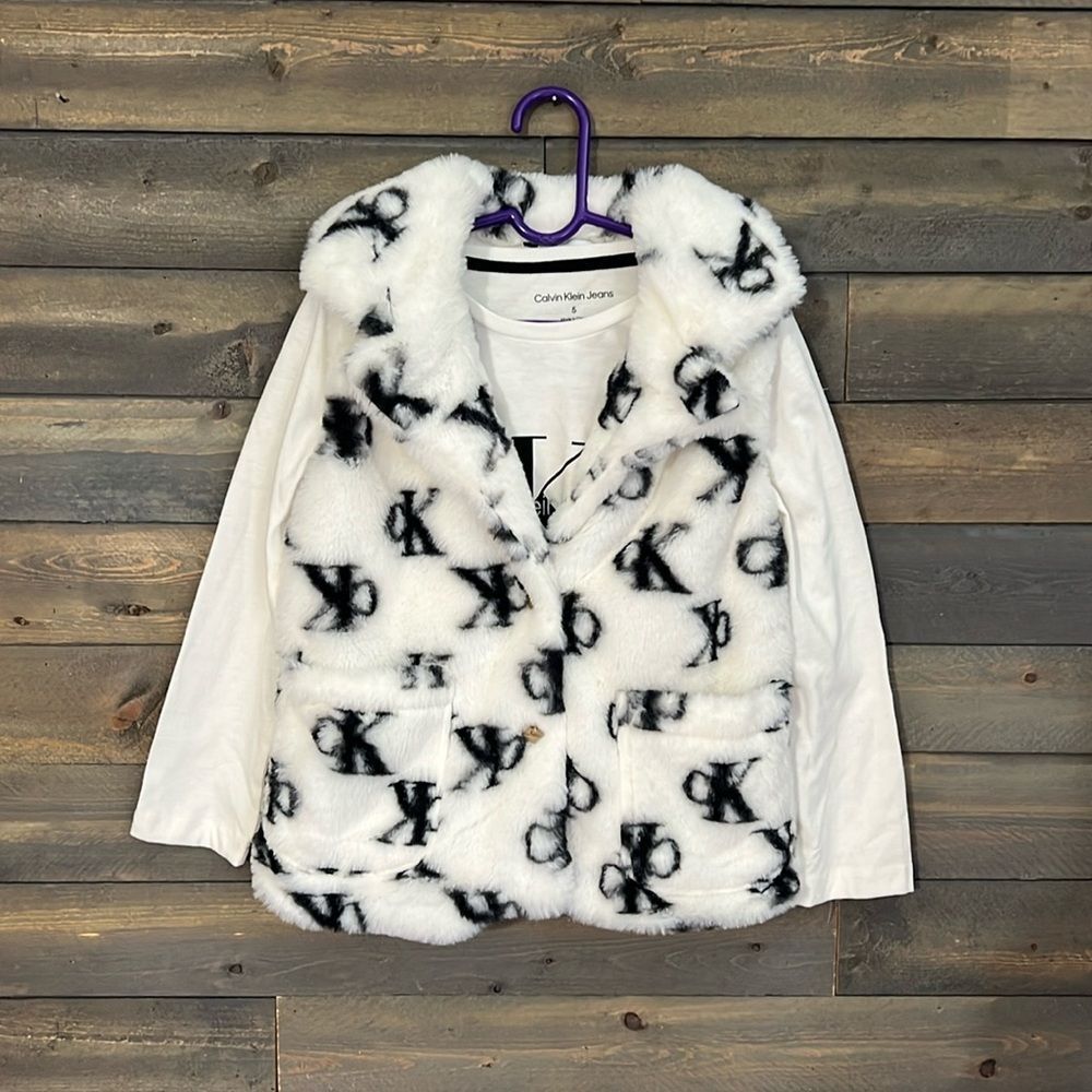 New Calvin Klein Faux Fur Vest with Calvin Klein Long Sleeve Shirt Girls size 5